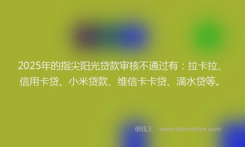 2025年的指尖阳光贷款审核不通过有：拉卡拉、信用卡贷、小米贷款、维信卡卡贷、滴水贷等。