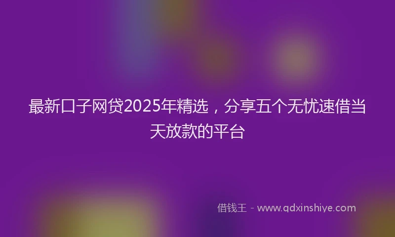 最新口子网贷2025年精选，分享五个无忧速借当天放款的平台