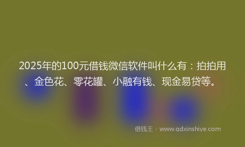 2025年的100元借钱微信软件叫什么有：拍拍用、金色花、零花罐、小融有钱、现金易贷等。