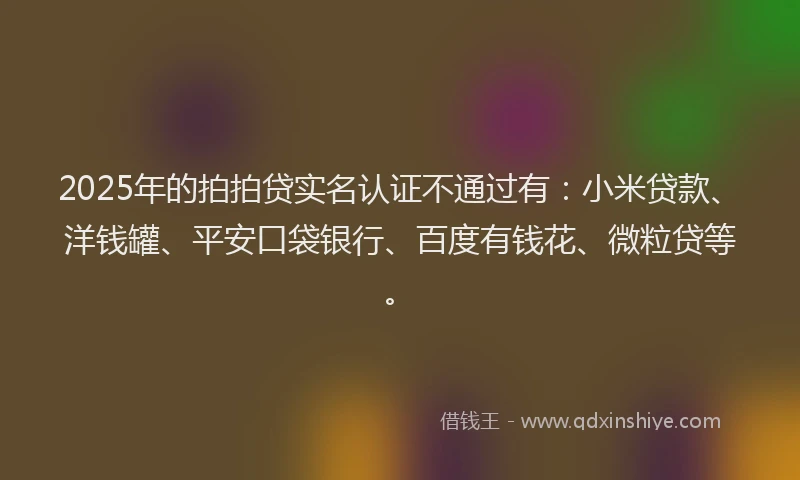 2025年的拍拍贷实名认证不通过有：小米贷款、洋钱罐、平安口袋银行、百度有钱花、微粒贷等。