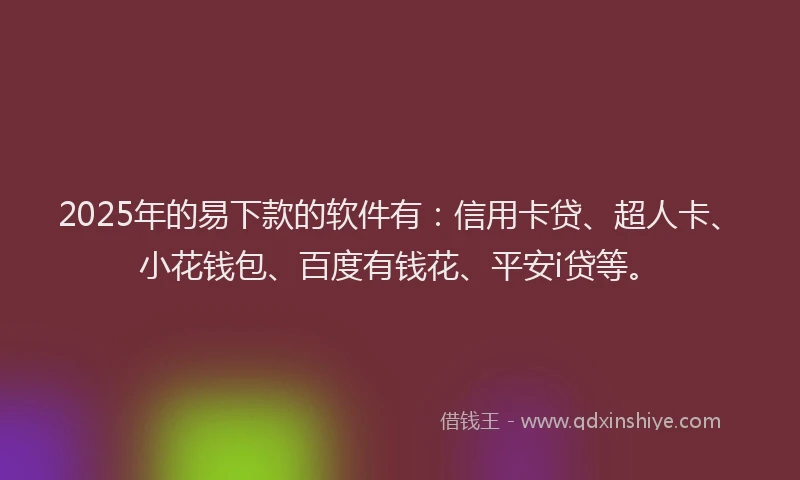 2025年的易下款的软件有：信用卡贷、超人卡、小花钱包、百度有钱花、平安i贷等。