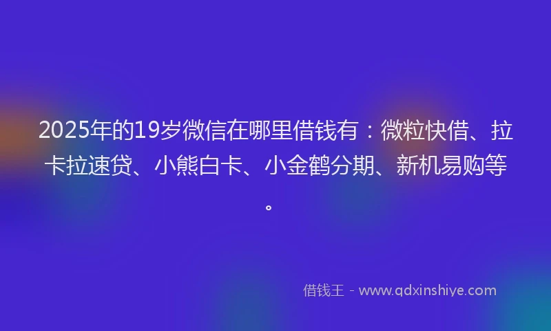 2025年的19岁微信在哪里借钱有：微粒快借、拉卡拉速贷、小熊白卡、小金鹤分期、新机易购等。