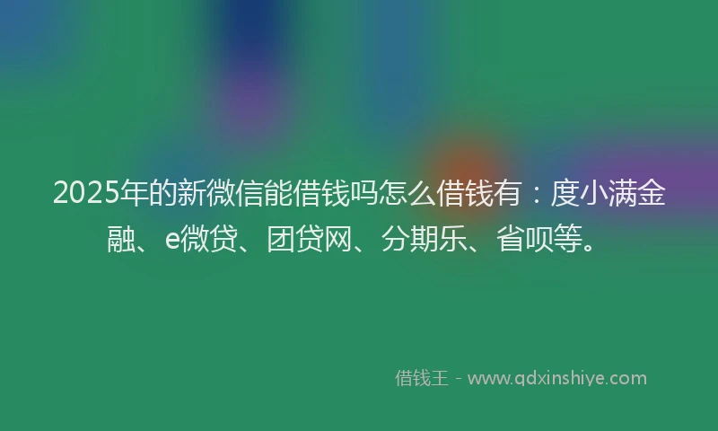 2025年的新微信能借钱吗怎么借钱有：度小满金融、e微贷、团贷网、分期乐、省呗等。