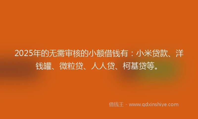 2025年的无需审核的小额借钱有：小米贷款、洋钱罐、微粒贷、人人贷、柯基贷等。