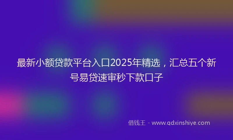 最新小额贷款平台入口2025年精选，汇总五个新号易贷速审秒下款口子