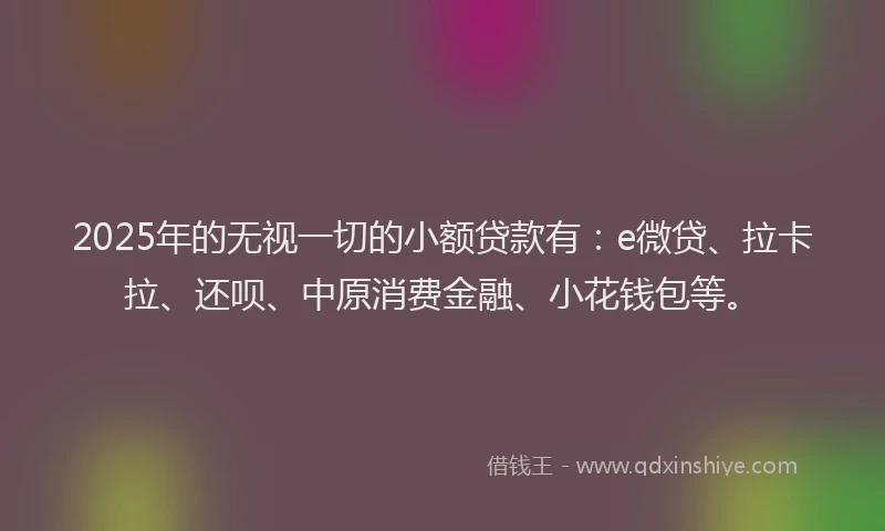 2025年的无视一切的小额贷款有：e微贷、拉卡拉、还呗、中原消费金融、小花钱包等。