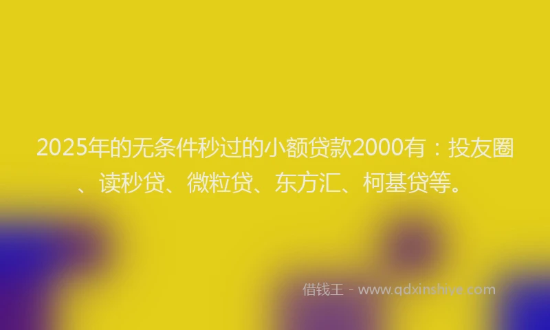 2025年的无条件秒过的小额贷款2000有：投友圈、读秒贷、微粒贷、东方汇、柯基贷等。