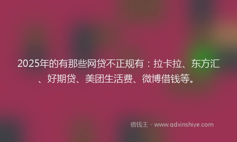 2025年的有那些网贷不正规有：拉卡拉、东方汇、好期贷、美团生活费、微博借钱等。