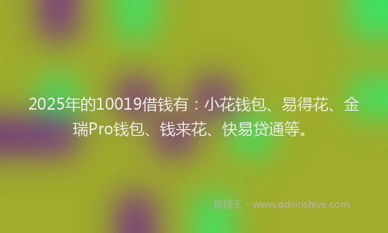 2025年的10019借钱有：小花钱包、易得花、金瑞Pro钱包、钱来花、快易贷通等。