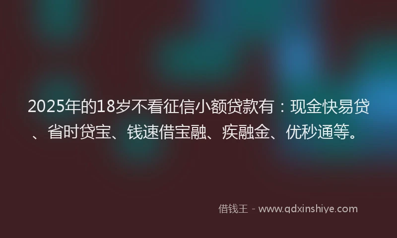 2025年的18岁不看征信小额贷款有：现金快易贷、省时贷宝、钱速借宝融、疾融金、优秒通等。