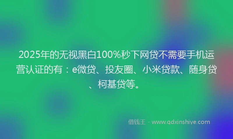 2025年的无视黑白100%秒下网贷不需要手机运营认证的有：e微贷、投友圈、小米贷款、随身贷、柯基贷等。