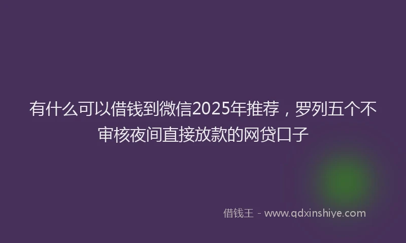 有什么可以借钱到微信2025年推荐，罗列五个不审核夜间直接放款的网贷口子