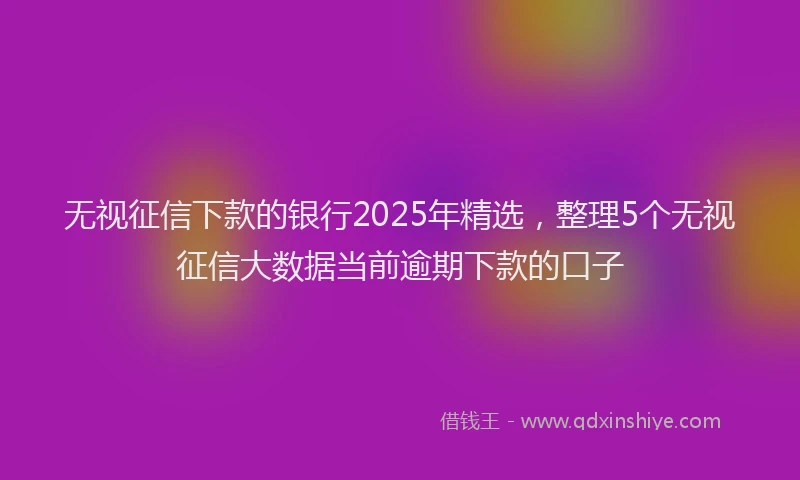 无视征信下款的银行2025年精选，整理5个无视征信大数据当前逾期下款的口子