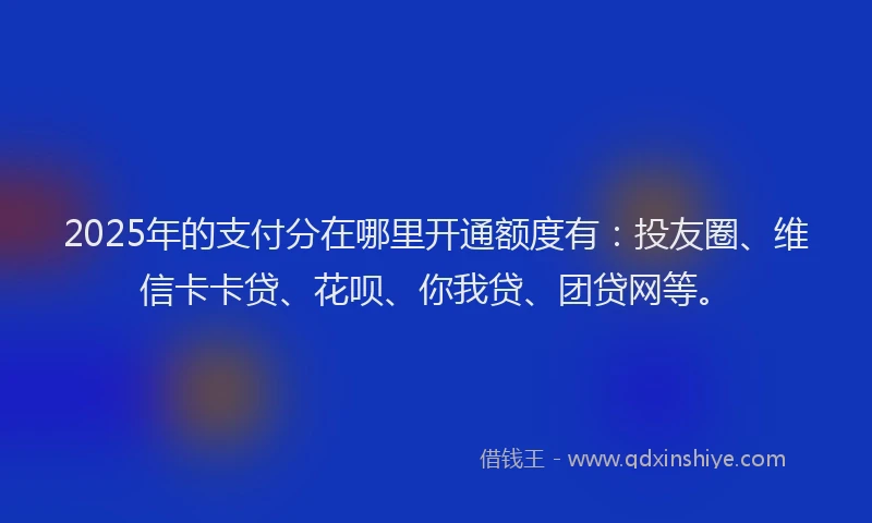 2025年的支付分在哪里开通额度有：投友圈、维信卡卡贷、花呗、你我贷、团贷网等。
