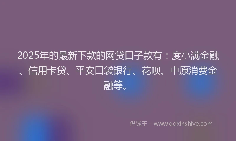 2025年的最新下款的网贷口子款有：度小满金融、信用卡贷、平安口袋银行、花呗、中原消费金融等。