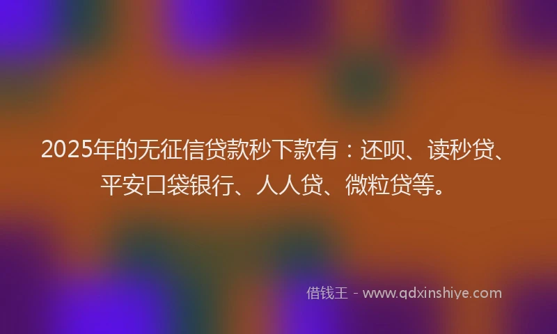 2025年的无征信贷款秒下款有：还呗、读秒贷、平安口袋银行、人人贷、微粒贷等。