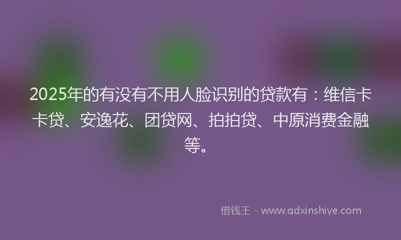 2025年的有没有不用人脸识别的贷款有：维信卡卡贷、安逸花、团贷网、拍拍贷、中原消费金融等。