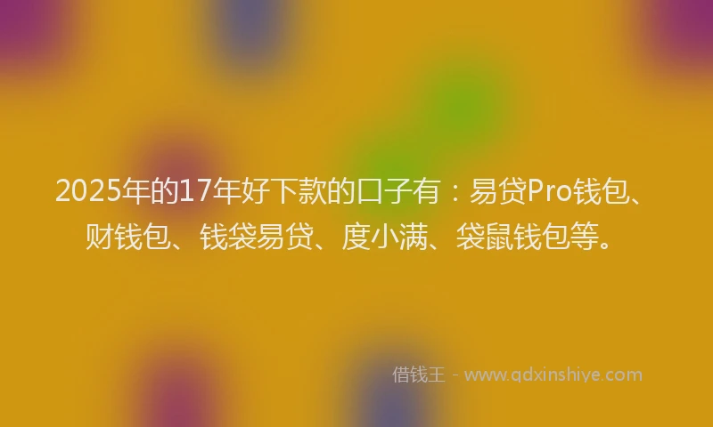 2025年的17年好下款的口子有:易贷Pro钱包、财钱包、钱袋易贷、度小满、袋鼠钱包等。