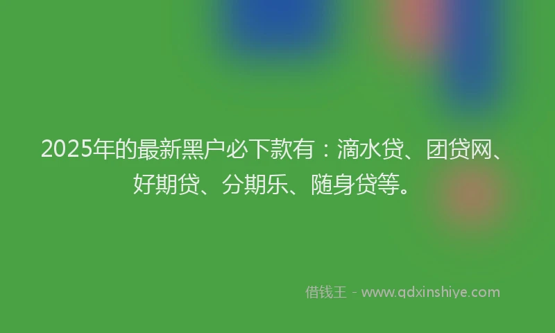 2025年的最新黑户必下款有：滴水贷、团贷网、好期贷、分期乐、随身贷等。