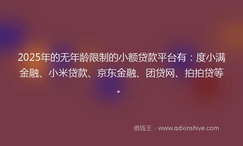 2025年的无年龄限制的小额贷款平台有：度小满金融、小米贷款、京东金融、团贷网、拍拍贷等。