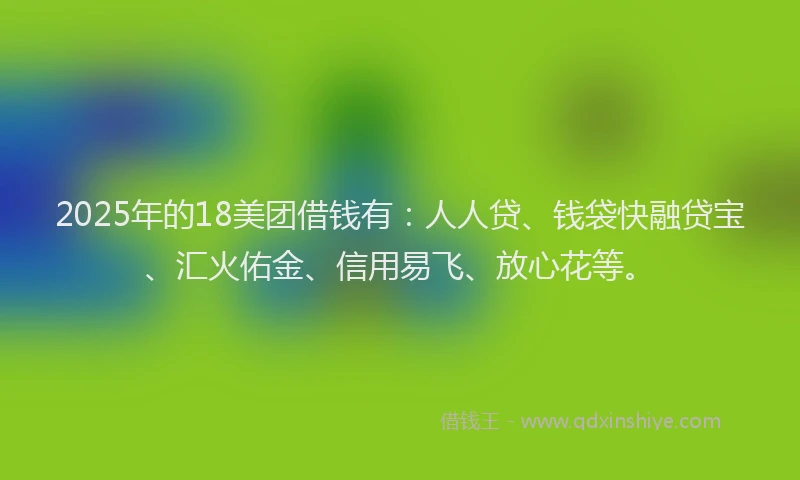 2025年的18美团借钱有：人人贷、钱袋快融贷宝、汇火佑金、信用易飞、放心花等。