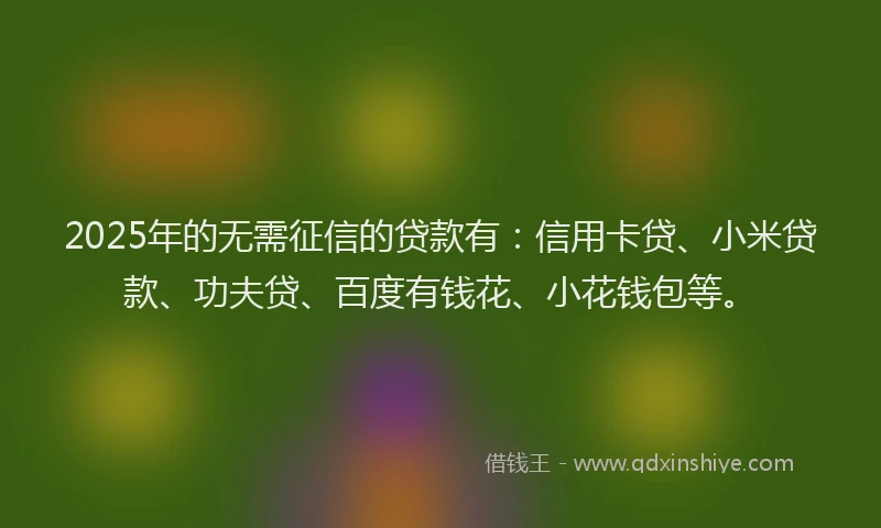 2025年的无需征信的贷款有：信用卡贷、小米贷款、功夫贷、百度有钱花、小花钱包等。
