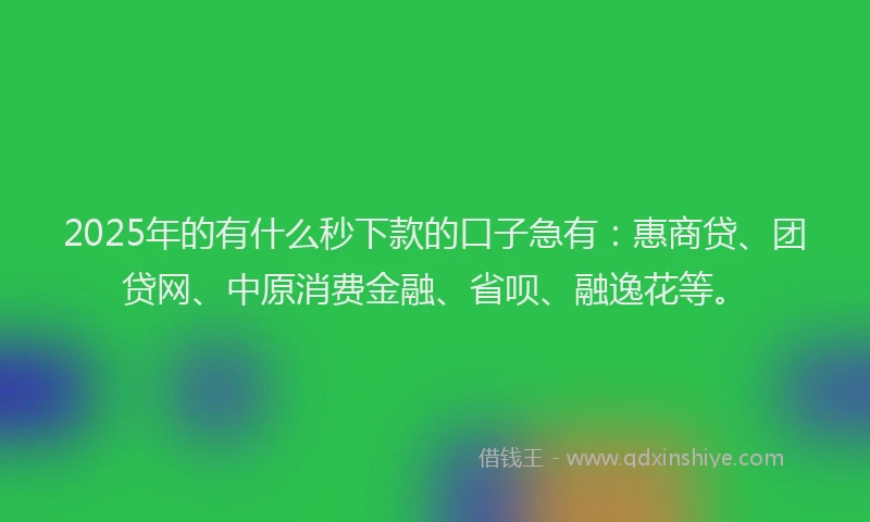 2025年的有什么秒下款的口子急有：惠商贷、团贷网、中原消费金融、省呗、融逸花等。