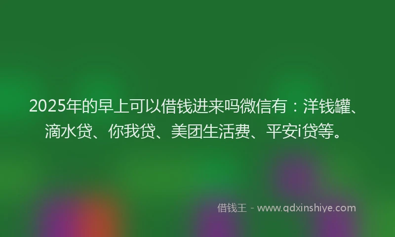 2025年的早上可以借钱进来吗微信有：洋钱罐、滴水贷、你我贷、美团生活费、平安i贷等。