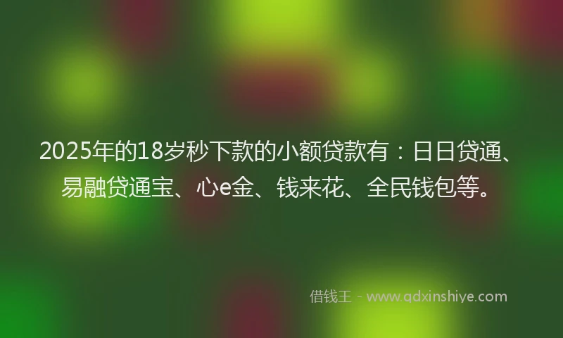 2025年的18岁秒下款的小额贷款有：日日贷通、易融贷通宝、心e金、钱来花、全民钱包等。