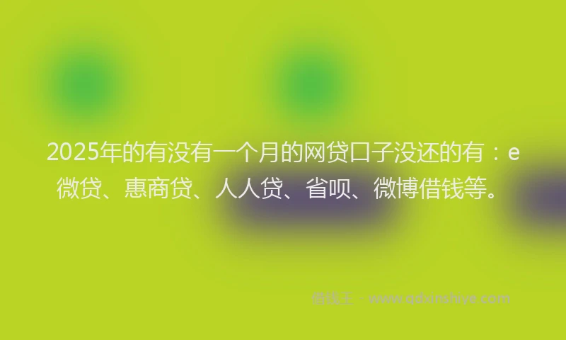 2025年的有没有一个月的网贷口子没还的有：e微贷、惠商贷、人人贷、省呗、微博借钱等。