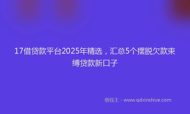 17借贷款平台2025年精选，汇总5个摆脱欠款束缚贷款新口子