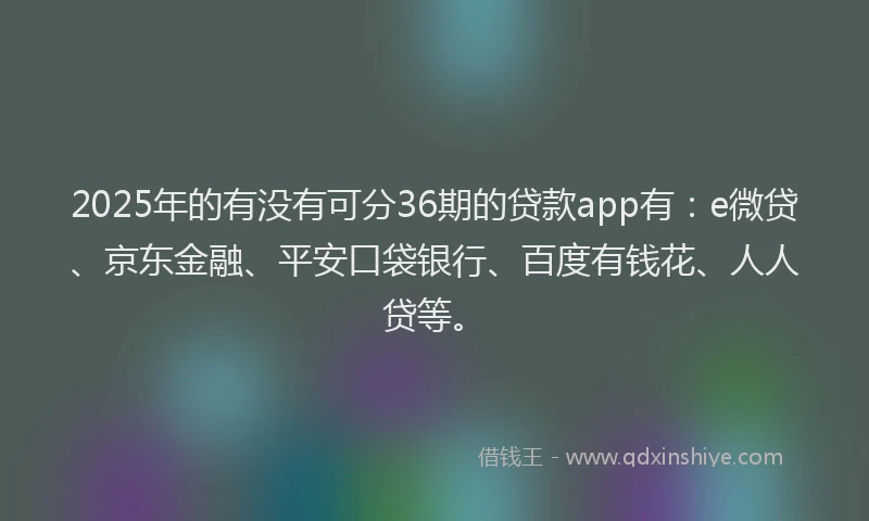 2025年的有没有可分36期的贷款app有：e微贷、京东金融、平安口袋银行、百度有钱花、人人贷等。