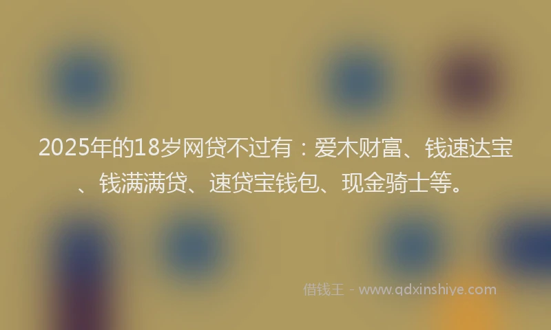 2025年的18岁网贷不过有:爱木财富、钱速达宝、钱满满贷、速贷宝钱包、现金骑士等。