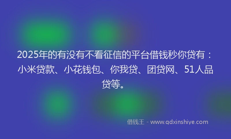 2025年的有没有不看征信的平台借钱秒你贷有：小米贷款、小花钱包、你我贷、团贷网、51人品贷等。