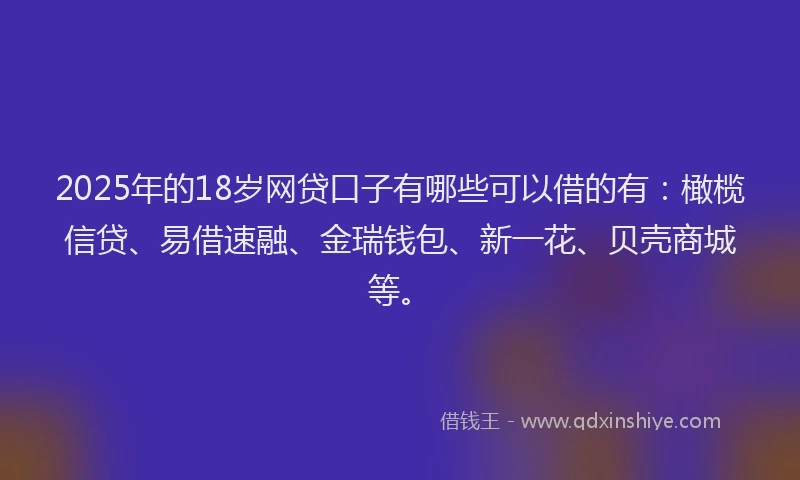 2025年的18岁网贷口子有哪些可以借的有：橄榄信贷、易借速融、金瑞钱包、新一花、贝壳商城等。