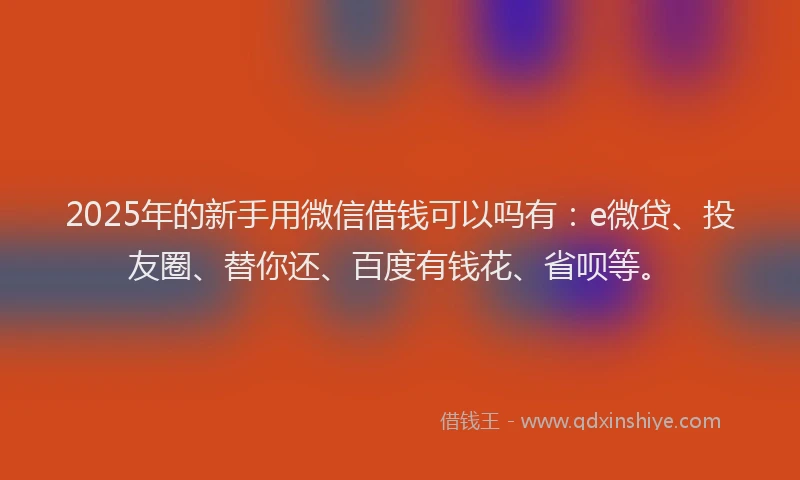 2025年的新手用微信借钱可以吗有：e微贷、投友圈、替你还、百度有钱花、省呗等。