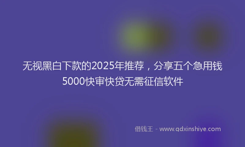 无视黑白下款的2025年推荐，分享五个急用钱5000快审快贷无需征信软件