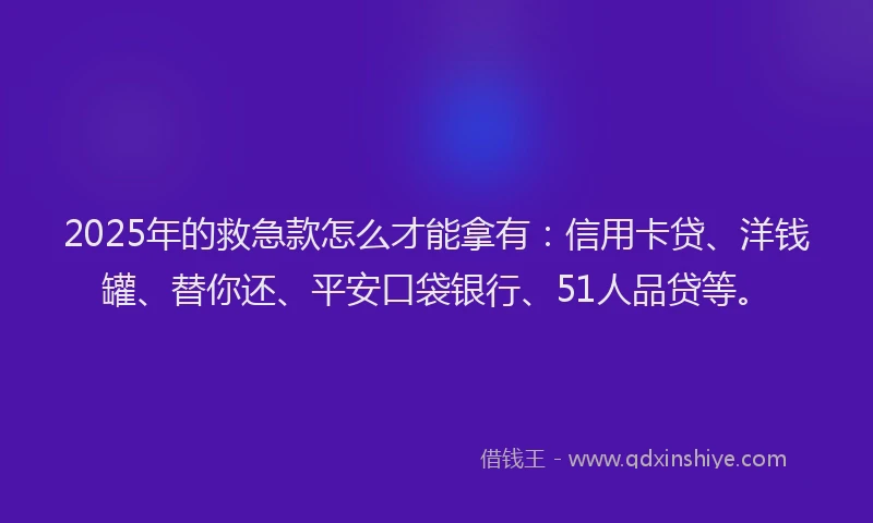 2025年的救急款怎么才能拿有：信用卡贷、洋钱罐、替你还、平安口袋银行、51人品贷等。