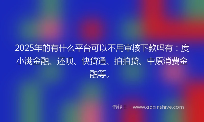 2025年的有什么平台可以不用审核下款吗有：度小满金融、还呗、快贷通、拍拍贷、中原消费金融等。
