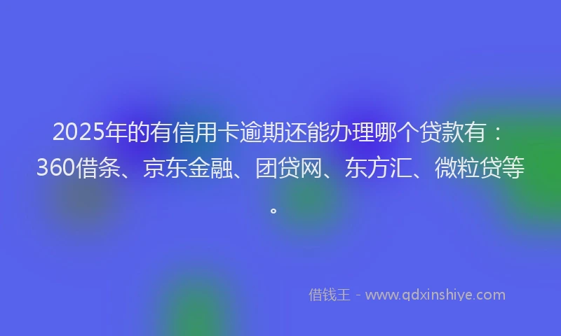 2025年的有信用卡逾期还能办理哪个贷款有：360借条、京东金融、团贷网、东方汇、微粒贷等。