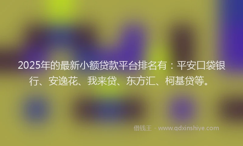 2025年的最新小额贷款平台排名有：平安口袋银行、安逸花、我来贷、东方汇、柯基贷等。