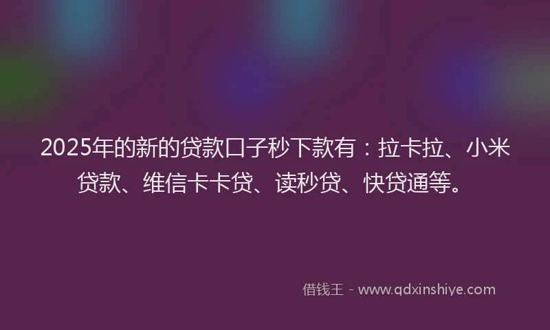 2025年的新的贷款口子秒下款有：拉卡拉、小米贷款、维信卡卡贷、读秒贷、快贷通等。