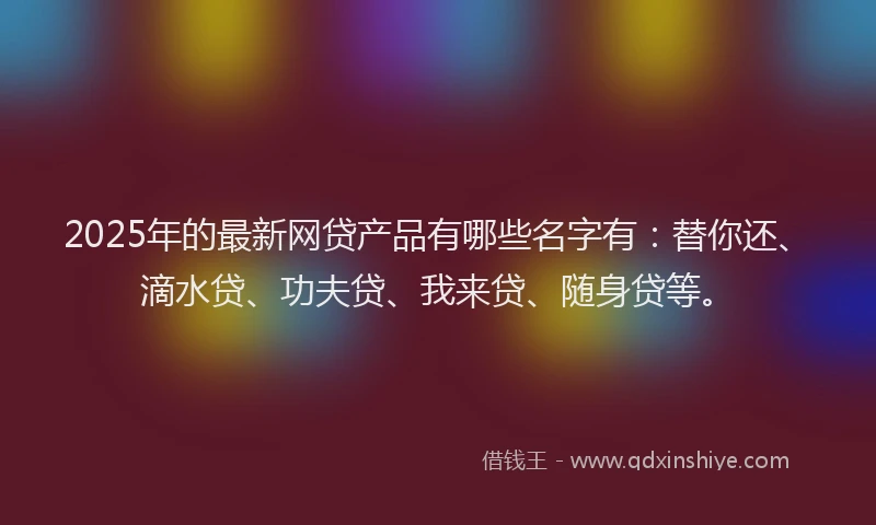2025年的最新网贷产品有哪些名字有：替你还、滴水贷、功夫贷、我来贷、随身贷等。