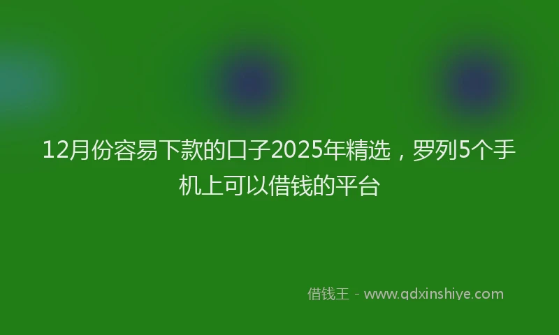 12月份容易下款的口子2025年精选，罗列5个手机上可以借钱的平台