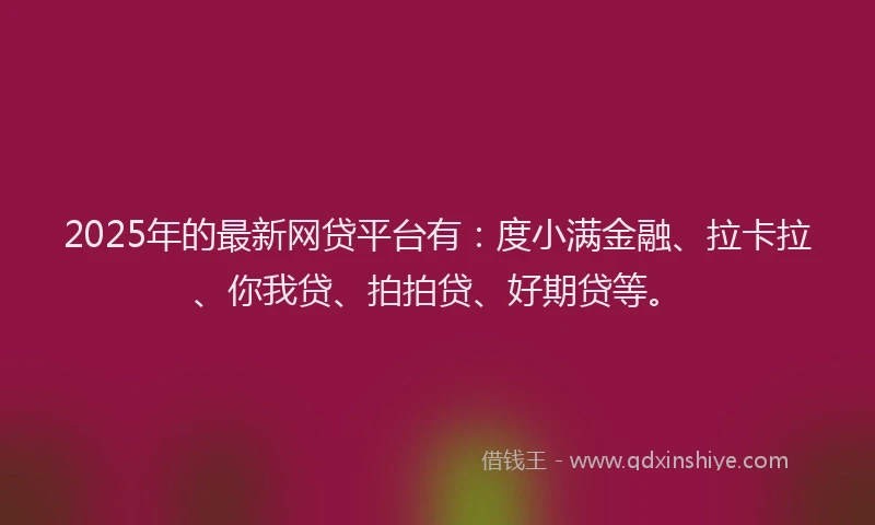 2025年的最新网贷平台有：度小满金融、拉卡拉、你我贷、拍拍贷、好期贷等。
