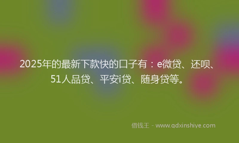 2025年的最新下款快的口子有：e微贷、还呗、51人品贷、平安i贷、随身贷等。