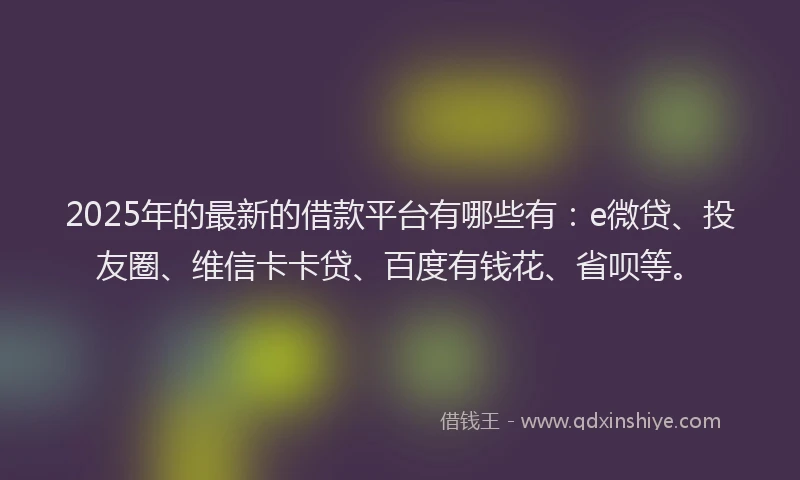 2025年的最新的借款平台有哪些有：e微贷、投友圈、维信卡卡贷、百度有钱花、省呗等。