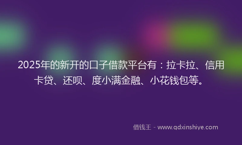 2025年的新开的口子借款平台有：拉卡拉、信用卡贷、还呗、度小满金融、小花钱包等。