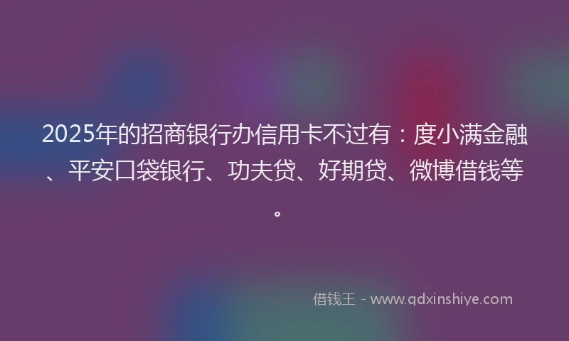 2025年的招商银行办信用卡不过有：度小满金融、平安口袋银行、功夫贷、好期贷、微博借钱等。