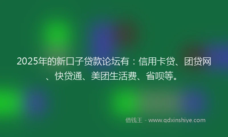 2025年的新口子贷款论坛有：信用卡贷、团贷网、快贷通、美团生活费、省呗等。